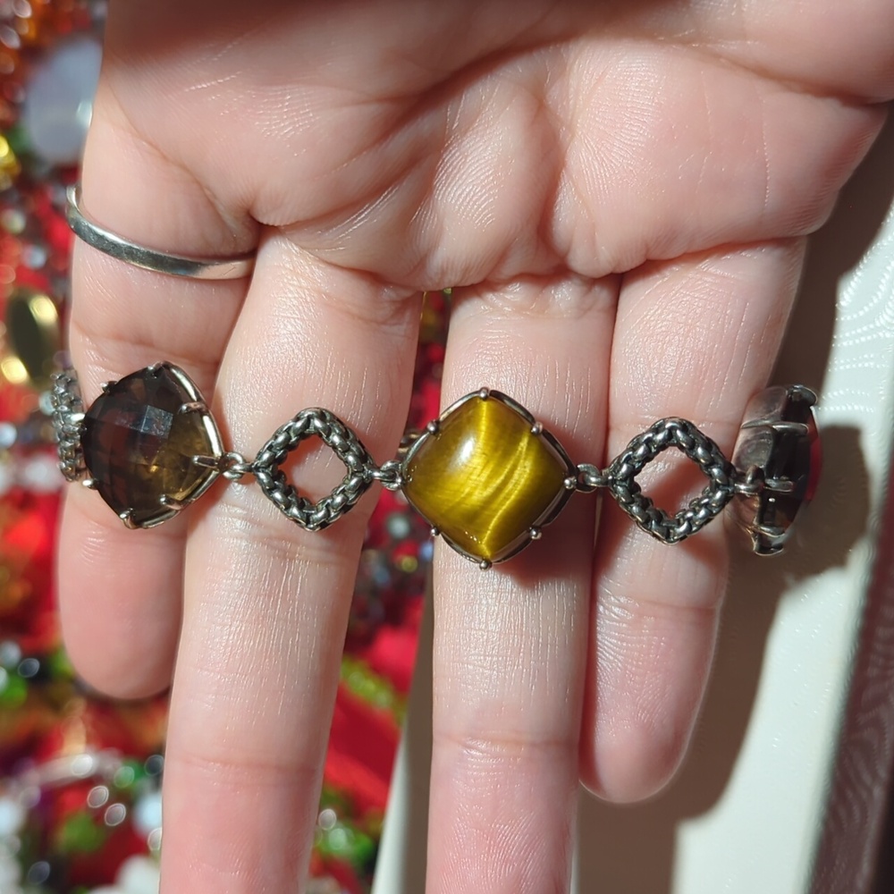 ‼️Sold‼️ Sterling Silver Smoky Quartz And Tiger's Eye Bracelet